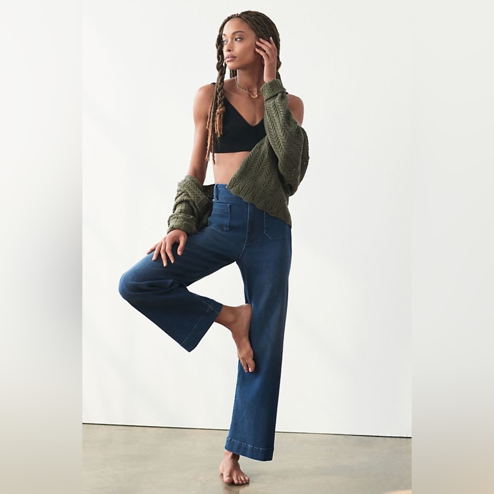 Anthropologie Pilcro the Skipper cropped wide leg jeans patch pocket denim 30
